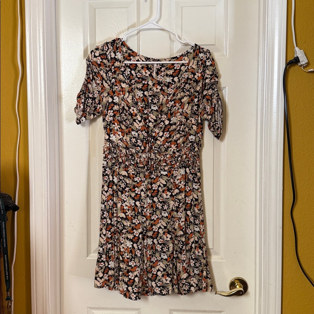 Free People Black and Orange Floral Midi Dress